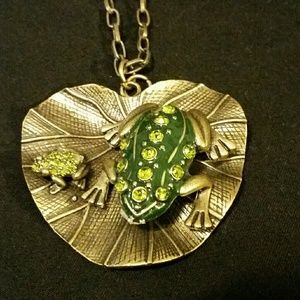 Sequined Frogs on a Lilly Pad Necklace